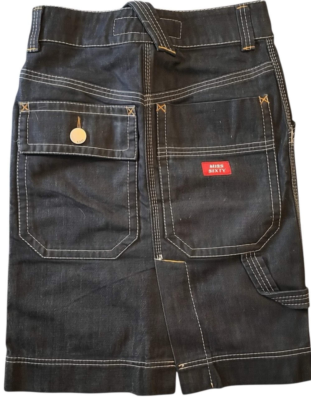 Miss Sixty Italy Sz S Dark Blue Denim Utility Skirt Pockets Belt Loops | EUC